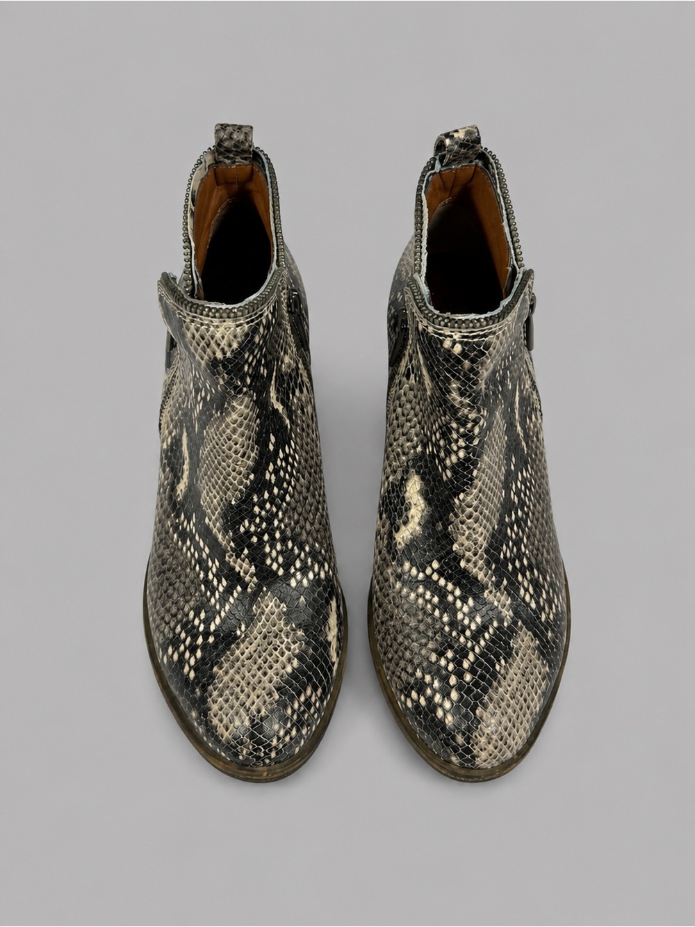 Lucky Brand Reptile Snake Print Leather Ankle Booties Dual Zip Size 6.5 - Picture 5 of 11